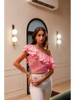 Sugnaa - Pink Eve One Shoulder Top