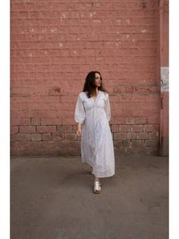 VALERE - White Lavender Floral Print Cotton Dress
