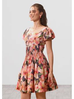 VALERE - Multi-Color Floral Print Cotton Poplin Fit And Flare Dress