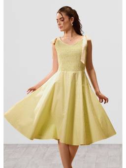 VALERE - Lime Green Stripe Cotton Tie-Up Dress