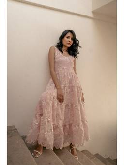 VALERE - Pink Embroidered Organza Corset Dress