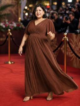 Martini - Women Brown Plus Size Glitter Net Western Gown