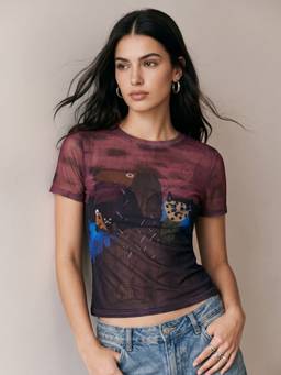 Outzidr - Multicolor Printed Sheer Mesh Top
