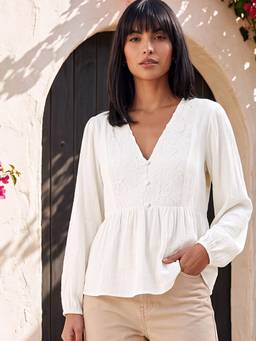 max - Off White Women Lace Detailed Peplum Top