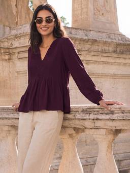 max - Purple Women Lace Detailed Peplum Top
