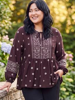 max - Burgundy Women Printed Peplum Top