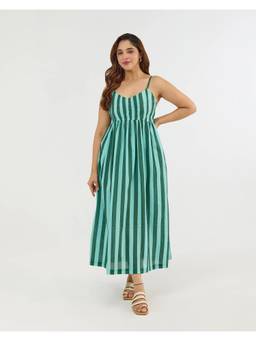 Phutari - Green Stripes Cotton Strappy Dress