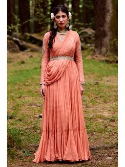 Paulmi & Harsh - Sherbet Orange Draped Anarkali (Set of 2)