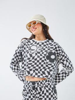 Bewakoof - Women's White & Black All Over Printed Oversized Crop Top