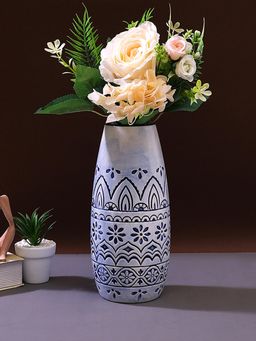 Tayhaa - White and Blue Arabian artwork Ceramic Vase