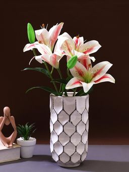 Tayhaa - White Honey Combed Cylindrical shaped Ceramic Vase