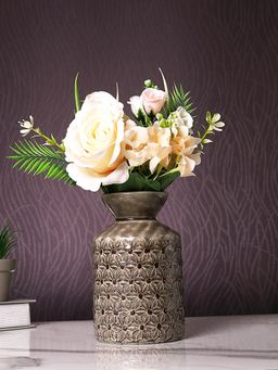 Tayhaa - Brown Flower Embossed Ceramic Vase