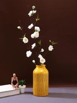 Tayhaa - Mustard Yellow Petals Designed Ceramic Vase