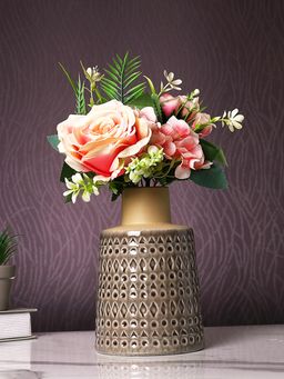 Tayhaa - Geometric Designed Brown Ceramic Vase