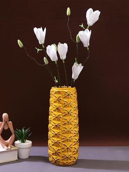 Tayhaa - Pineapple Designed Carvings Yellow Ceramic Vase