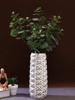 Tayhaa - Pineapple Designed Carvings White Ceramic Vase