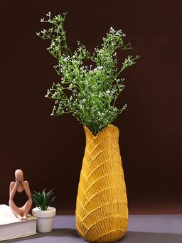 Tayhaa - Mustard Yellow Fish Scale Designed Ceramic Vase