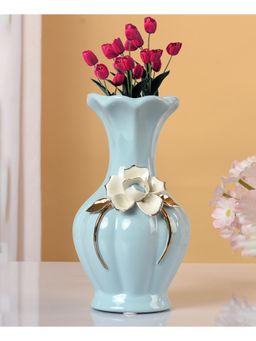 Tayhaa - Blue Harmony Ceramic Vase with Flower Design