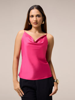 Twenty Dresses by Nykaa Fashion - Pink Cowl Neck Strappy Regular Top