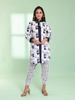 CHARUKRITI - White Cotton Abstract Printed Straight Stitched Kurta with Salwar (Set of 2)