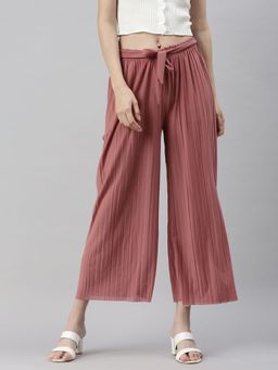 SHOWOFFFF - Womens Solid High-rise Mauve Trousers