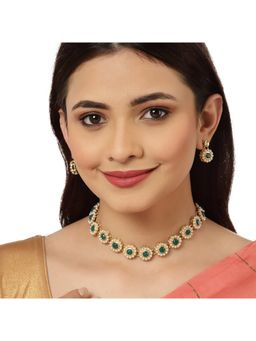 Karatcart - Handcrafted Gold Plated Green Kundan Choker Necklace Set (Set of 2)