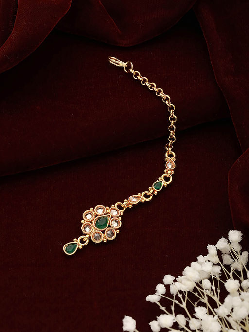Aatmana Green Silver Plating Maang Tikka