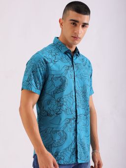The Indian Garage Co - Men Regular Fit Abstract Printed Half Sleeves Spread Collar Casual Shirt