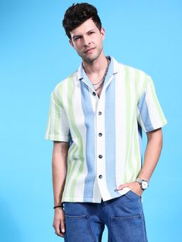 The Indian Garage Co - Men Relaxed Fit Striped Half Sleeves Cuban Collar Casual Shirt