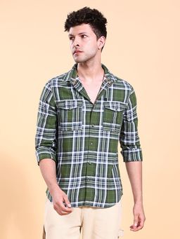 The Indian Garage Co - Men Regular Fit Checks Full Sleeves Cutaway Collar Casual Shirt