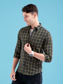 The Indian Garage Co - Men Slim Fit Checks Full Sleeves Spread Collar Casual Shirt Brown