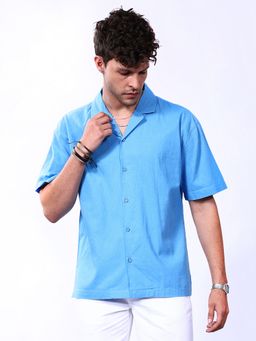 The Indian Garage Co - Men Relaxed Fit Solid Half Sleeves Casual Shirt Blue