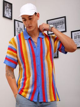The Indian Garage Co - Men Relaxed Fit Striped Half Sleeves Regular Collar Casual Shirt