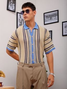 The Indian Garage Co - Men Relaxed Fit Striped Half Sleeves Regular Collar Casual Shirt
