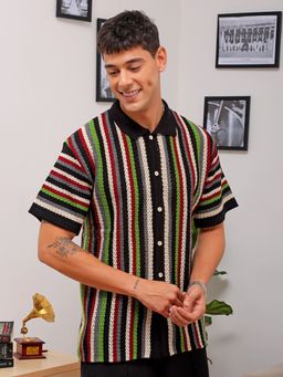 The Indian Garage Co - Men Relaxed Fit Striped Half Sleeves Regular Collar Casual Shirt