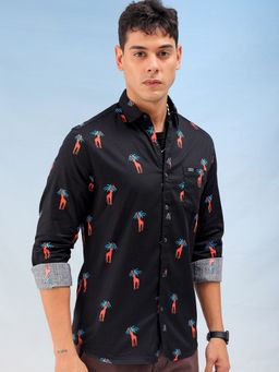 The Indian Garage Co - Men Regular Fit Conversational Printed Full Sleeves Casual Shirt Black