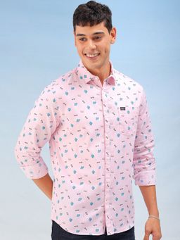 The Indian Garage Co - Men Regular Fit Conversational Printed Full Sleeves Casual Shirt Pink
