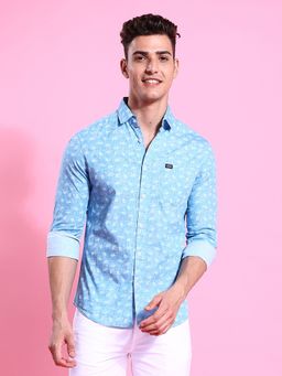 The Indian Garage Co - Men Slim Fit Abstract Printed Full Sleeves Casual Shirt Blue