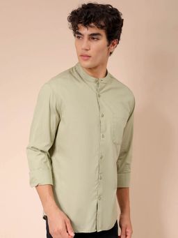 The Indian Garage Co - Men Regular Fit Solid Full Sleeves Mandarin Collar Casual Shirt