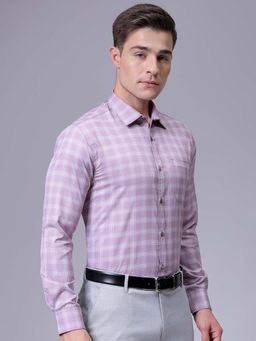 The Indian Garage Co - Men Slim Fit Striped Full Sleeves Cutaway Collar Formal Shirt Purple