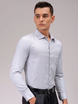 The Indian Garage Co - Men Slim Fit Solid Full Sleeves Cutaway Collar Formal Shirt Grey