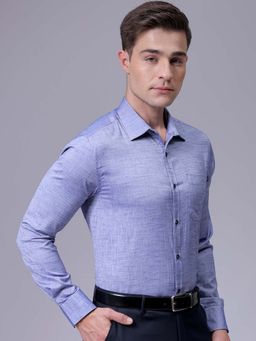 The Indian Garage Co - Men Slim Fit Solid Full Sleeves Cutaway Collar Formal Shirt Blue