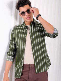 The Indian Garage Co - Men Slim Fit Multi Colour Striped Full Sleeves Collar Casual Shirt