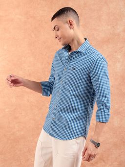 The Indian Garage Co - Men Slim Fit Checks Full Sleeves Spread Collar Casual Shirt Blue
