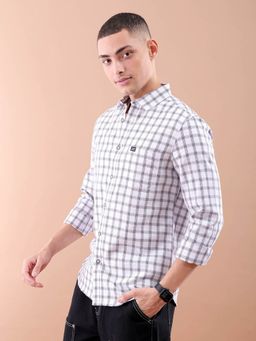 The Indian Garage Co - Men Slim Fit Checks Full Sleeves Spread Collar Casual Shirt White