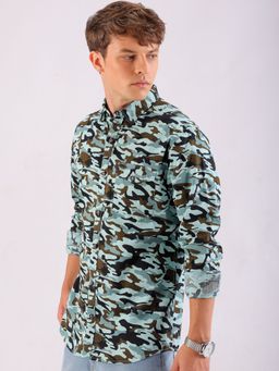 The Indian Garage Co - Men Regular Fit Camouflage Full Sleeves Cutaway Collar Casual Shirt