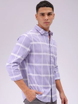 The Indian Garage Co - Men Slim Fit Textured Checks Full Sleeves Casual Shirt Purple