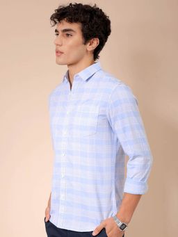 The Indian Garage Co - Men Slim Fit Checks Full Sleeves Cutaway Collar Casual Shirt Blue