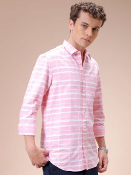 The Indian Garage Co - Men Slim Fit Checks Full Sleeves Cutaway Collar Casual Shirt Pink