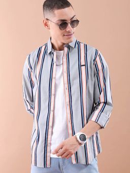 The Indian Garage Co - Men Regular Fit Striped Full Sleeves Cutaway Collar Casual Multicolour